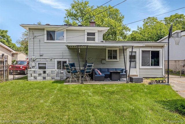 9428 Oak St, Taylor, MI 48180 - back of property with outdoor lounge area, a chimney, and a patio area