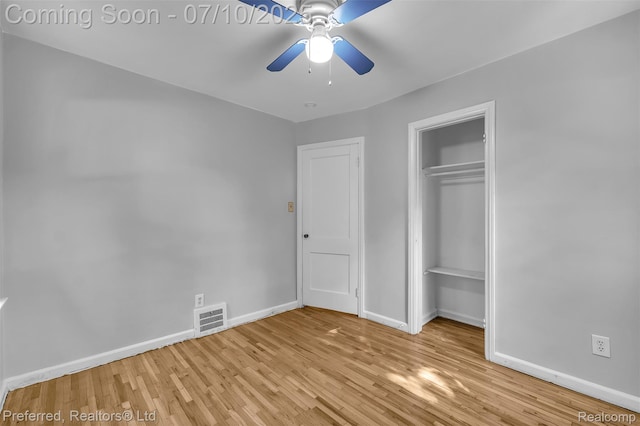 9624 Columbia, Redford, MI 48239 - unfurnished bedroom featuring wood finished floors, a closet, and ceiling fan