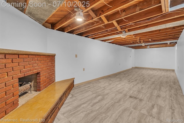 9624 Columbia, Redford, MI 48239 - finished basement featuring a brick fireplace and baseboards