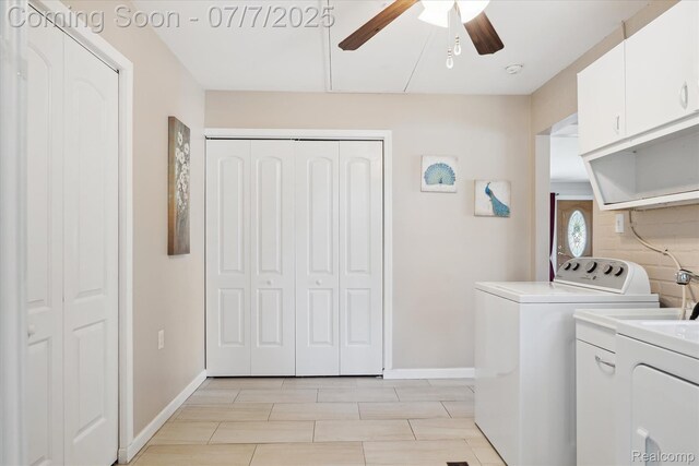 18735 Valade St, Riverview, MI 48193 - washroom with ceiling fan, washing machine and dryer, and cabinet space