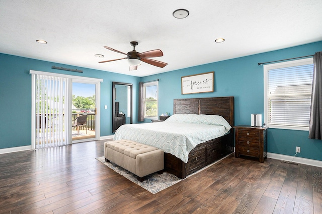13757 Duncan St, Holland, MI 49424 - bedroom featuring access to exterior, wood-type flooring, recessed lighting, and ceiling fan