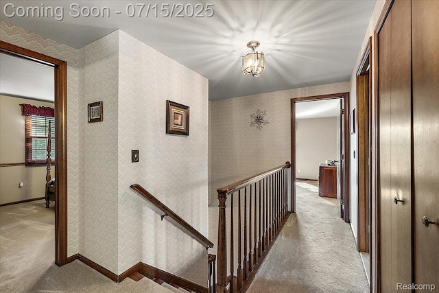4516 Cahill Dr, Troy, MI 48098 - corridor featuring an upstairs landing, carpet, and wallpapered walls