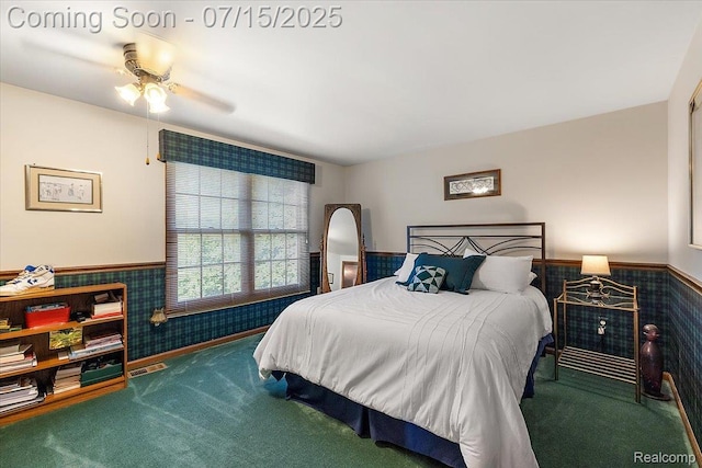 4516 Cahill Dr, Troy, MI 48098 - bedroom featuring carpet, wainscoting, and ceiling fan