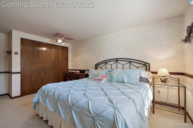 4516 Cahill Dr, Troy, MI 48098 - carpeted bedroom featuring wallpapered walls, a closet, and ceiling fan