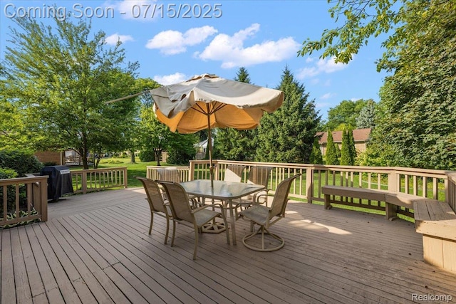 4516 Cahill Dr, Troy, MI 48098 - wooden terrace featuring outdoor dining space and a grill