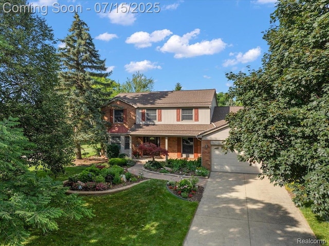 4516 Cahill Dr, Troy, MI 48098 - view of front of home featuring brick siding, an attached garage, driveway, and a front yard
