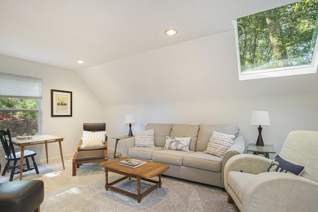 488 Solace Way S, Haven, MI 49090 - living room featuring vaulted ceiling, carpet floors, and recessed lighting