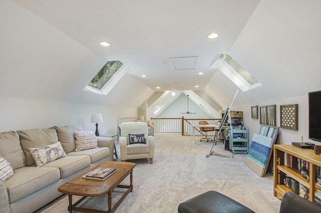 488 Solace Way S, Haven, MI 49090 - carpeted living area featuring a skylight, lofted ceiling, and recessed lighting