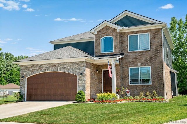 343 Hidden Riv E, Holly, MI 48442 - view of front of property with a garage, a front lawn, concrete driveway, and brick siding