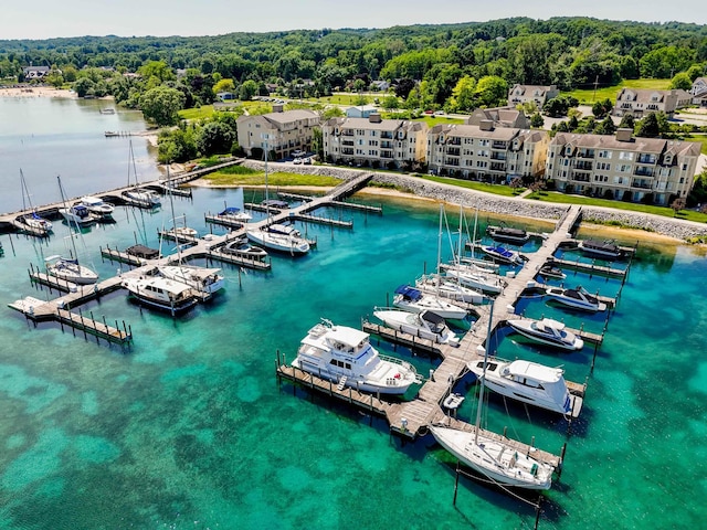 706 N Dockside Cir, Suttons Bay, MI 49682 - drone / aerial view of numerous boat docks and a large body of water