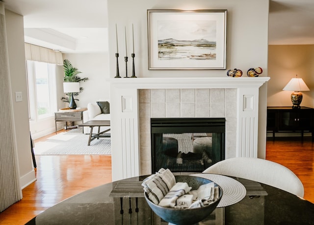 706 N Dockside Cir, Suttons Bay, MI 49682 - detailed view of a tiled fireplace and wood finished floors
