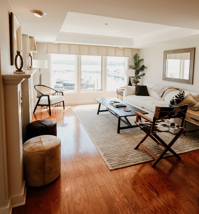 706 N Dockside Cir, Suttons Bay, MI 49682 - living area with a raised ceiling, hardwood / wood-style floors, and recessed lighting