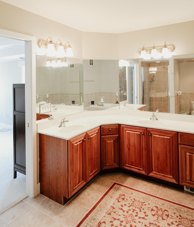 706 N Dockside Cir, Suttons Bay, MI 49682 - bathroom featuring tile patterned floors, double vanity, and tiled shower