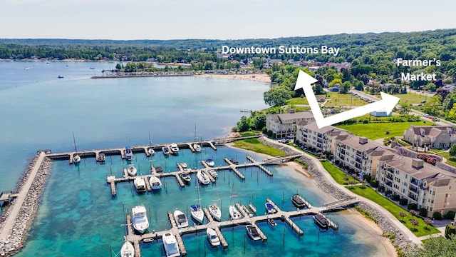 706 N Dockside Cir, Suttons Bay, MI 49682 - aerial view of a nearby body of water and numerous boat docks