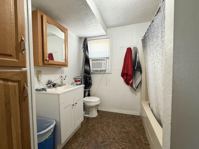 207 W Railroad St, Dowagiac, MI 49047 - full bathroom featuring vanity, a textured ceiling, shower / bath combo with shower curtain, and cooling unit