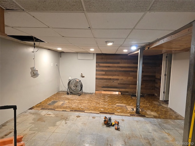 19351 Braile St, Detroit, MI 48219 - finished basement featuring a drop ceiling, recessed lighting, and wooden walls