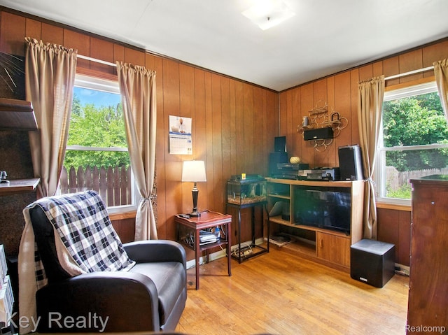 1225 S Annabelle St, Detroit, MI 48217 - living area with light wood-style flooring and wood walls