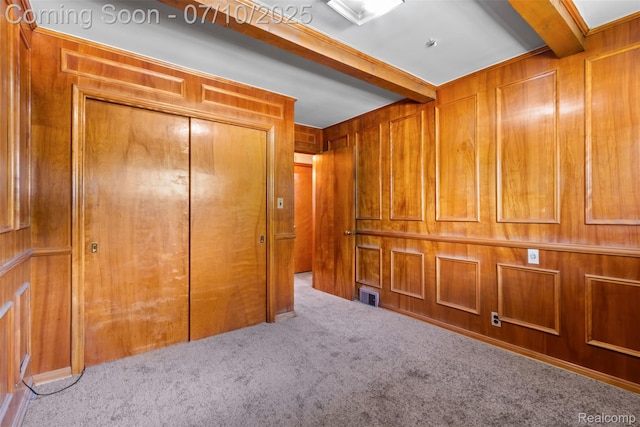 24280 Moritz St, Oak Park, MI 48237 - hall with carpet, beam ceiling, and wooden walls