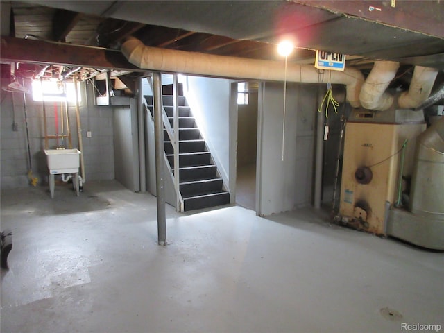 18532 Roscommon St, Grosse Pointe Woods, MI 48225 - unfinished below grade area with stairway and heating unit