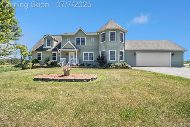 1090 E Jones Rd, Howell, MI 48855 - view of front facade featuring a garage, concrete driveway, and a front yard