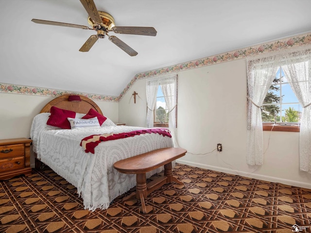 7393 Newport S Rd, Newport, MI 48166 - bedroom with lofted ceiling, ceiling fan, and tile patterned floors
