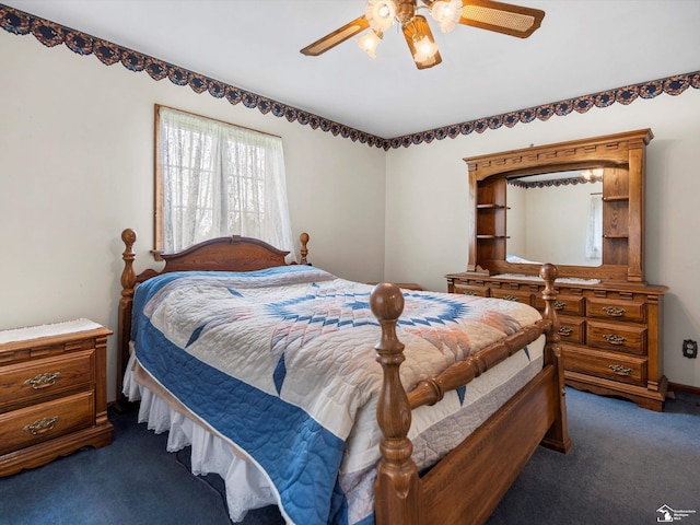 7393 Newport S Rd, Newport, MI 48166 - bedroom with dark colored carpet and ceiling fan