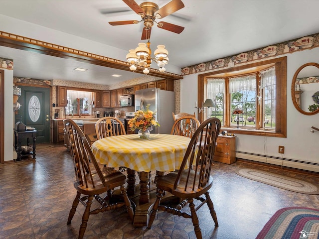 7393 Newport S Rd, Newport, MI 48166 - dining space featuring ceiling fan and a baseboard heating unit
