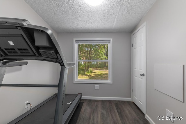 4301 Lasalle Ln, Newaygo, MI 49337 - exercise room featuring dark wood-style floors and a textured ceiling