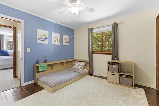15178 154th Ave, Grand Haven, MI 49417 - bedroom featuring wood finished floors, crown molding, and a ceiling fan