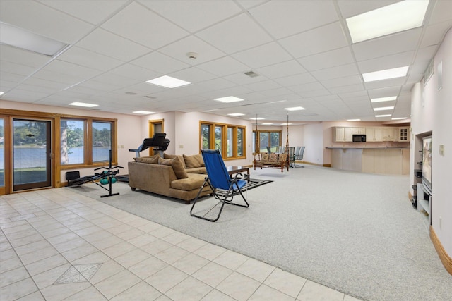 6076 Browns Lake Rd, Jackson, MI 49203 - living area with light colored carpet and a drop ceiling