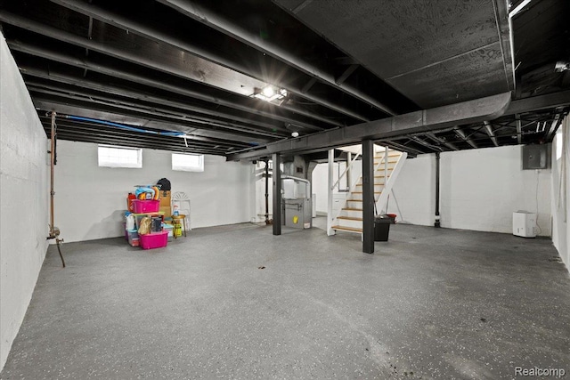 18247 Harlow St, Detroit, MI 48235 - below grade area featuring electric panel and stairway
