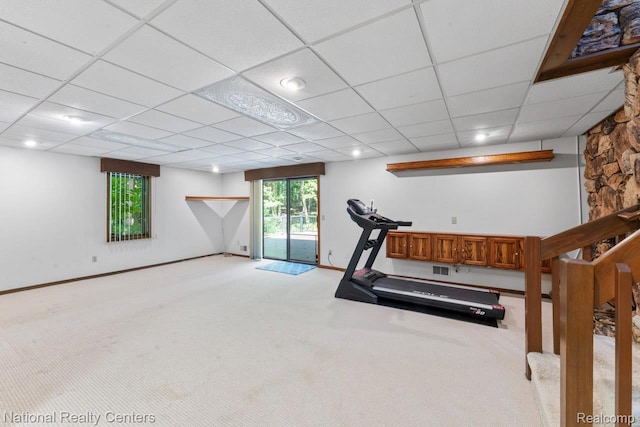 7500 Deerhill Dr, Clarkston, MI 48346 - workout room featuring carpet flooring and a paneled ceiling