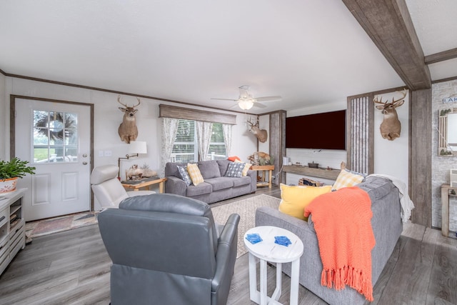 17648 Lost Lake Rd, Barryton, MI 49305 - living room featuring wood finished floors and ceiling fan