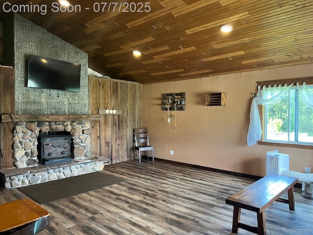 3500 Schlaud Rd, North Branch, MI 48461 - living room featuring lofted ceiling, wooden ceiling, and wood finished floors