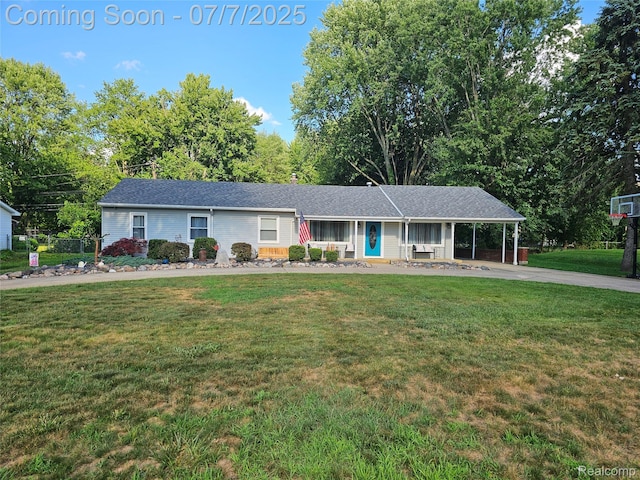 53120 Odilon Ave, Shelby Twp, MI 48316 - ranch-style home featuring a front yard, an attached carport, and concrete driveway