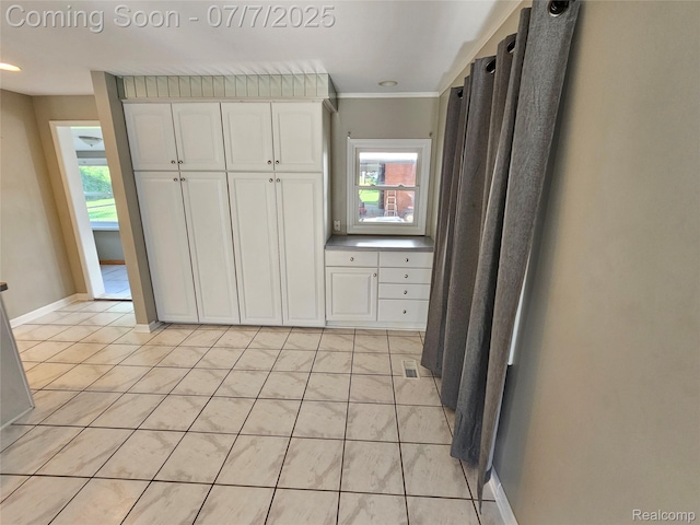 53120 Odilon Ave, Shelby Twp, MI 48316 - unfurnished bedroom featuring multiple windows, light tile patterned flooring, ornamental molding, and a closet