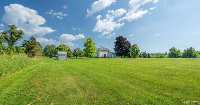 6550 Black River Rd, Croswell, MI 48422 - view of green lawn with a shed and a view of countryside
