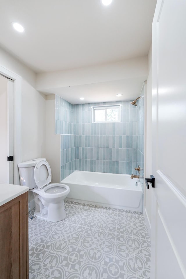 20157 Huntington Ave, Harper Woods, MI 48225 - full bath with vanity, tile patterned floors, shower / bathtub combination, and recessed lighting