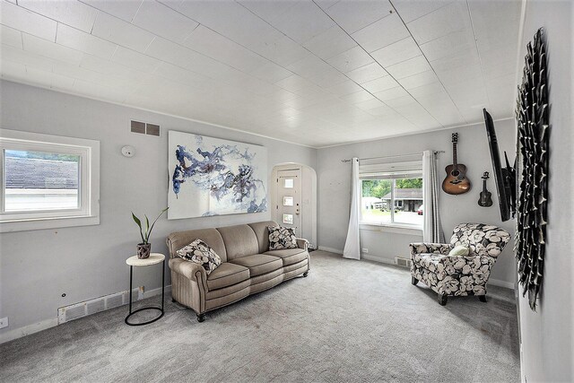 3477 Esson Dr, Grand Blanc, MI 48439 - living room featuring arched walkways and carpet