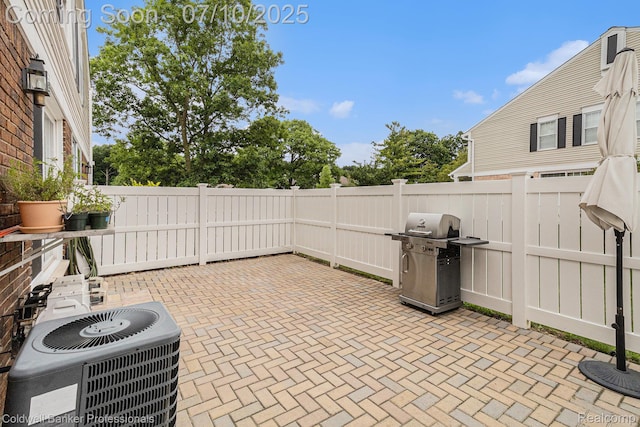 42173 Pellston Dr, Northville, MI 48167 - fenced backyard with a grill and a patio area
