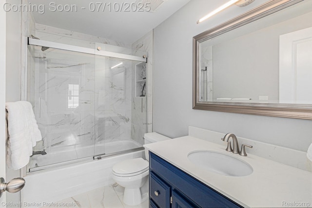 42173 Pellston Dr, Northville, MI 48167 - full bath with marble look tile flooring, vanity, and enclosed tub / shower combo