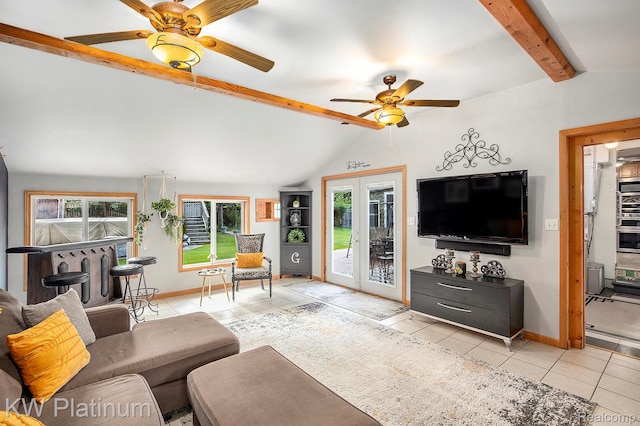 1509 Allen Rd, Kimball, MI 48074 - living area with ceiling fan, healthy amount of natural light, light tile patterned flooring, and french doors