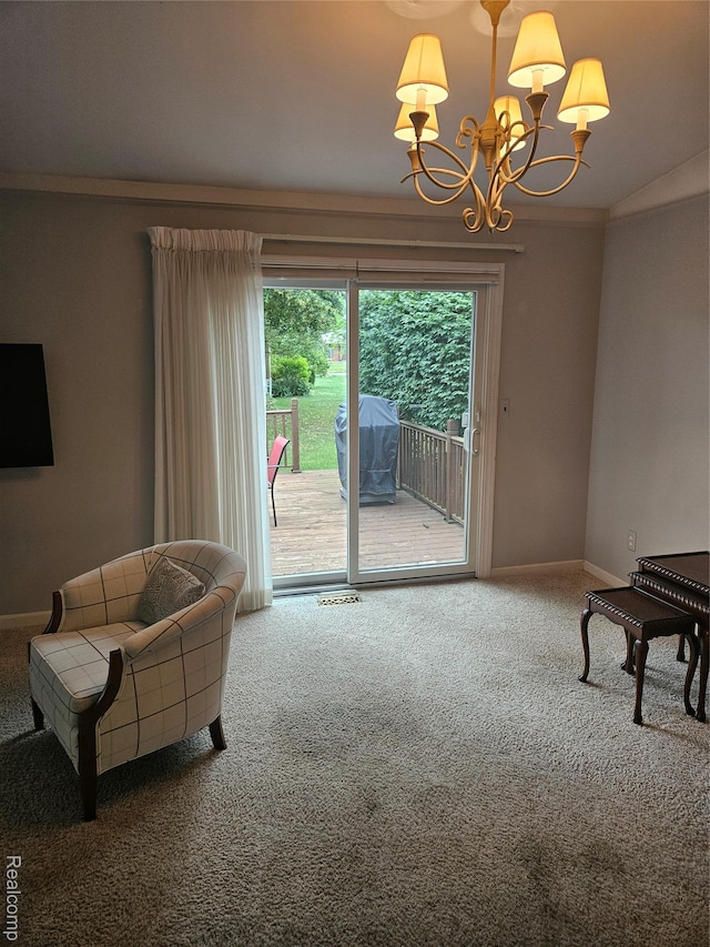 38412 Sutton Dr, Sterling Heights, MI 48310 - living area with carpet floors and a chandelier
