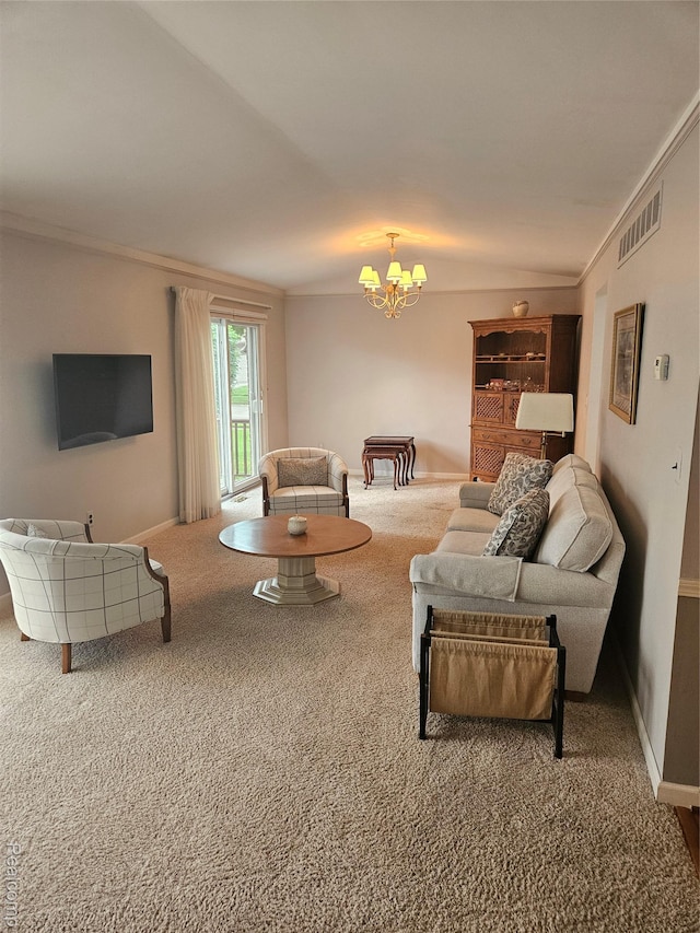 38412 Sutton Dr, Sterling Heights, MI 48310 - carpeted living area with a chandelier and ornamental molding