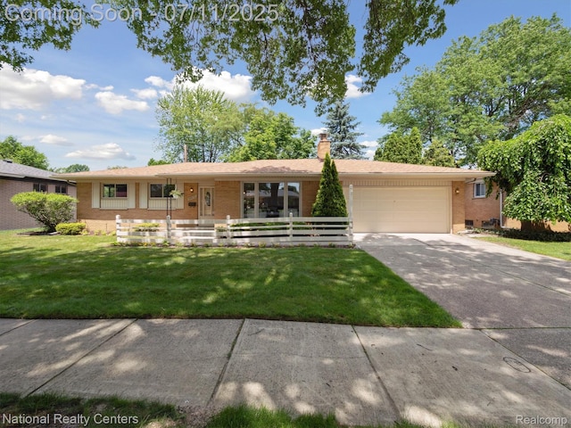 29620 Oakview St, Livonia, MI 48154 - single story home featuring an attached garage, brick siding, driveway, and a chimney