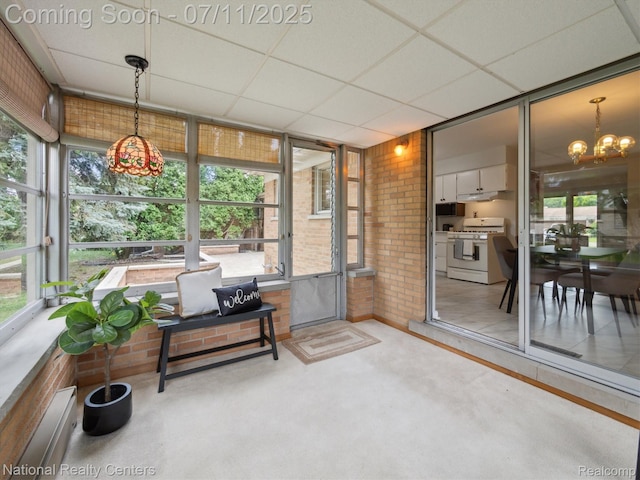 29620 Oakview St, Livonia, MI 48154 - sunroom / solarium featuring healthy amount of natural light, a chandelier, and baseboard heating