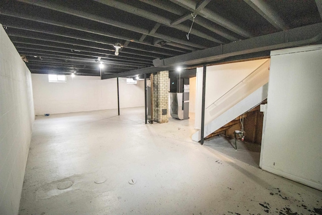 3745 Holly Ave, Flint, MI 48506 - basement with heating unit and stairs