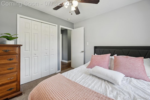 29934 Tamarack Dr, Gibraltar, MI 48134 - bedroom with a closet, carpet, and a ceiling fan
