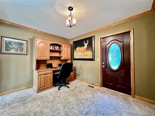 7135 Gardner Line Rd, Lexington, MI 48450 - carpeted office space with a chandelier and ornamental molding