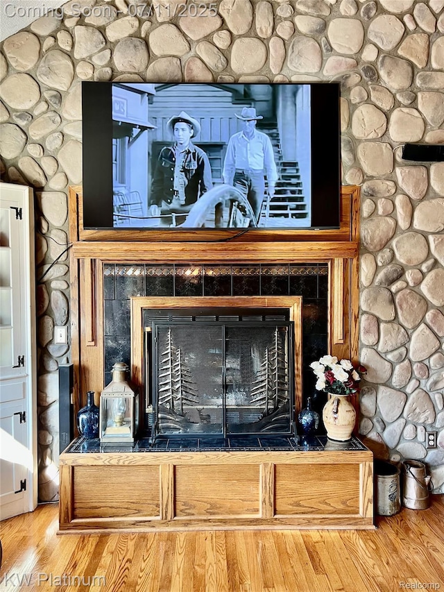 7135 Gardner Line Rd, Lexington, MI 48450 - detailed view of wood finished floors and a fireplace